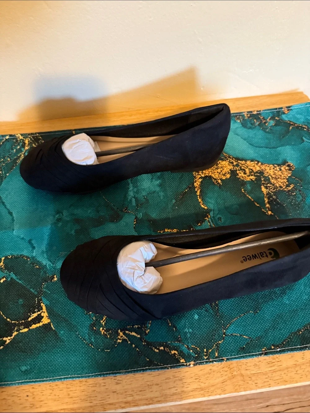 Talbots Black Suede-Like Ballet Flats with Pleated Detail